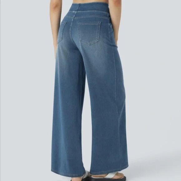 NEW Halara Flex Denim wide leg pull on elastic waist cotton stretch denim jeans - Picture 14 of 14